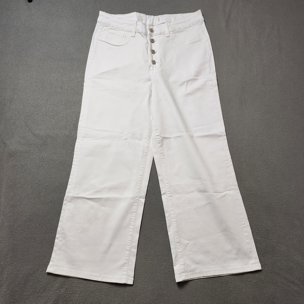 NWOT Denver Hayes white exposed Button fly high rise wide leg crop jeans